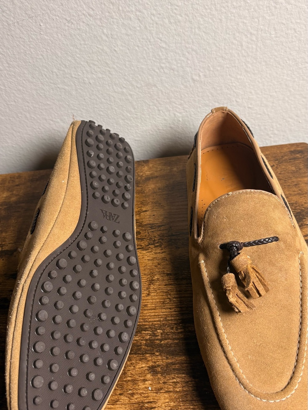 Zara Suede Tassel Driving Loafers in Light Brown - Picture 4 of 5